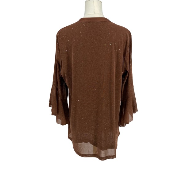 Chocolate Brown Sparkle Top Bell Sleeve Size L Fairy Grunge Date Night Going Out - Picture 4 of 17